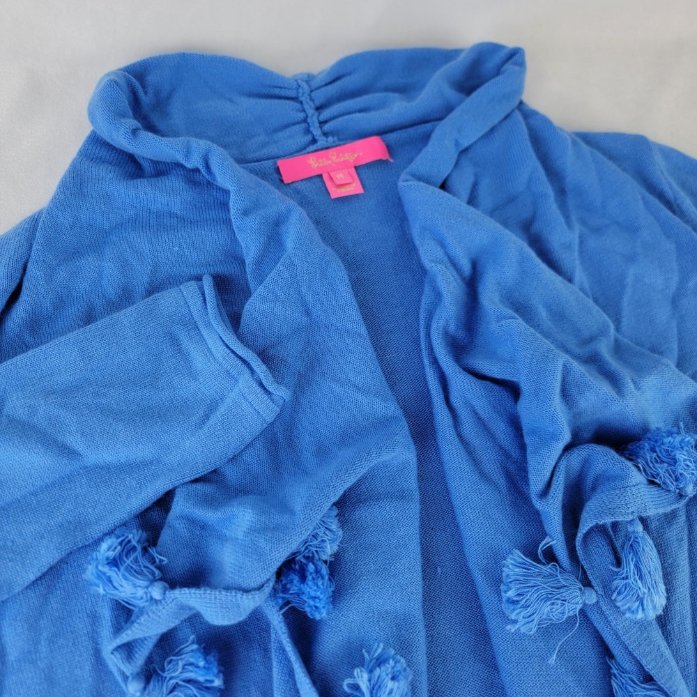 Lilly Pulitzer Blue Tassel Trim Open Front Cardigan Cashmere Blend Medium